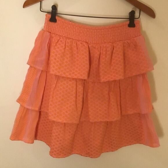 Cecilie Copenhagen Peach Elastic Smocked Waist Tiered Cotton Mini Skirt NWT - Picture 1 of 8